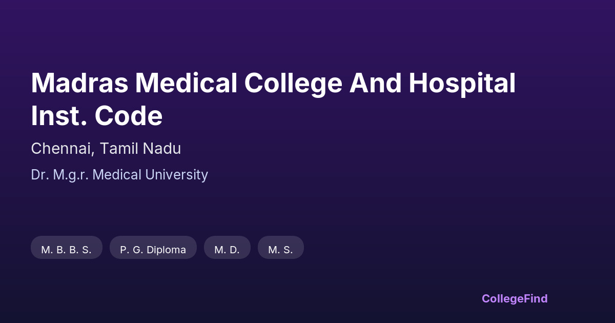 madras medical college and hospital inst. code