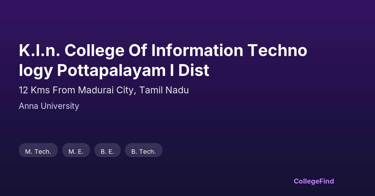 k.l.n. college of information technology pottapalayam i dist