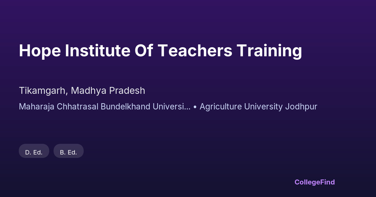hope institute of teachers training