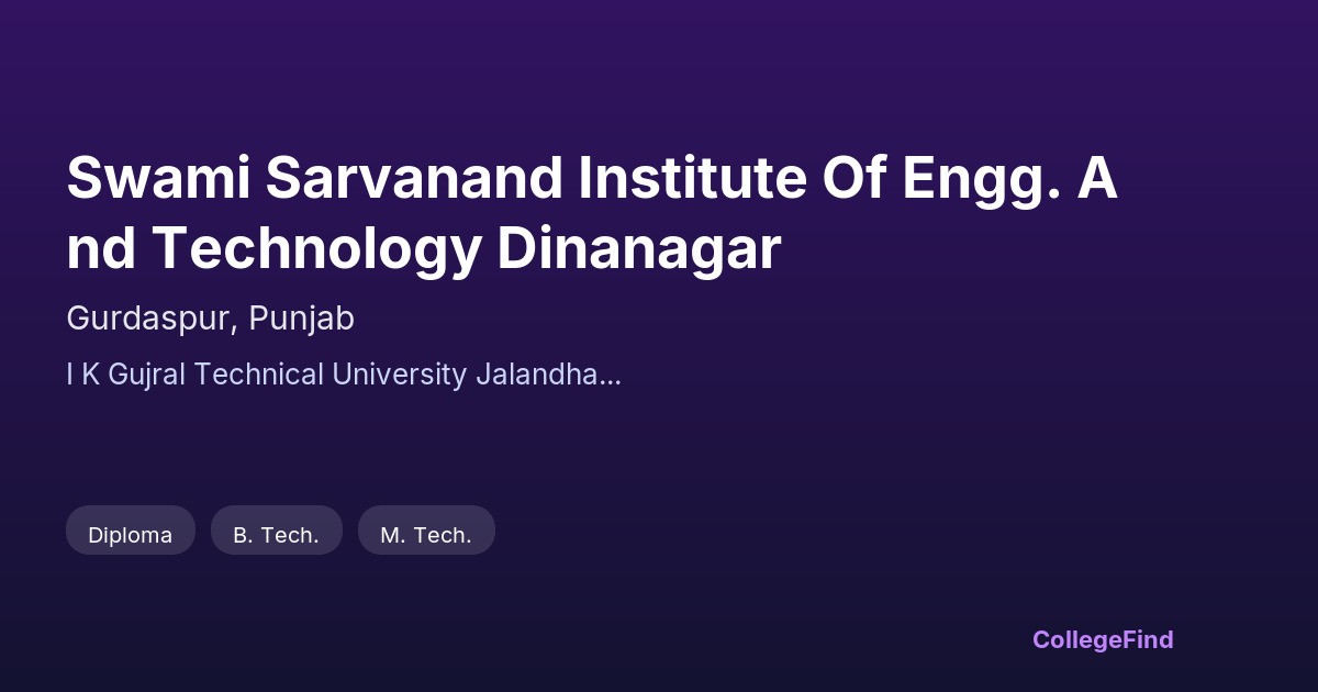swami sarvanand institute of engg. and technology dinanagar