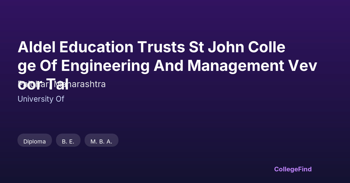 aldel education trusts st john college of engineering and management vevoor tal
