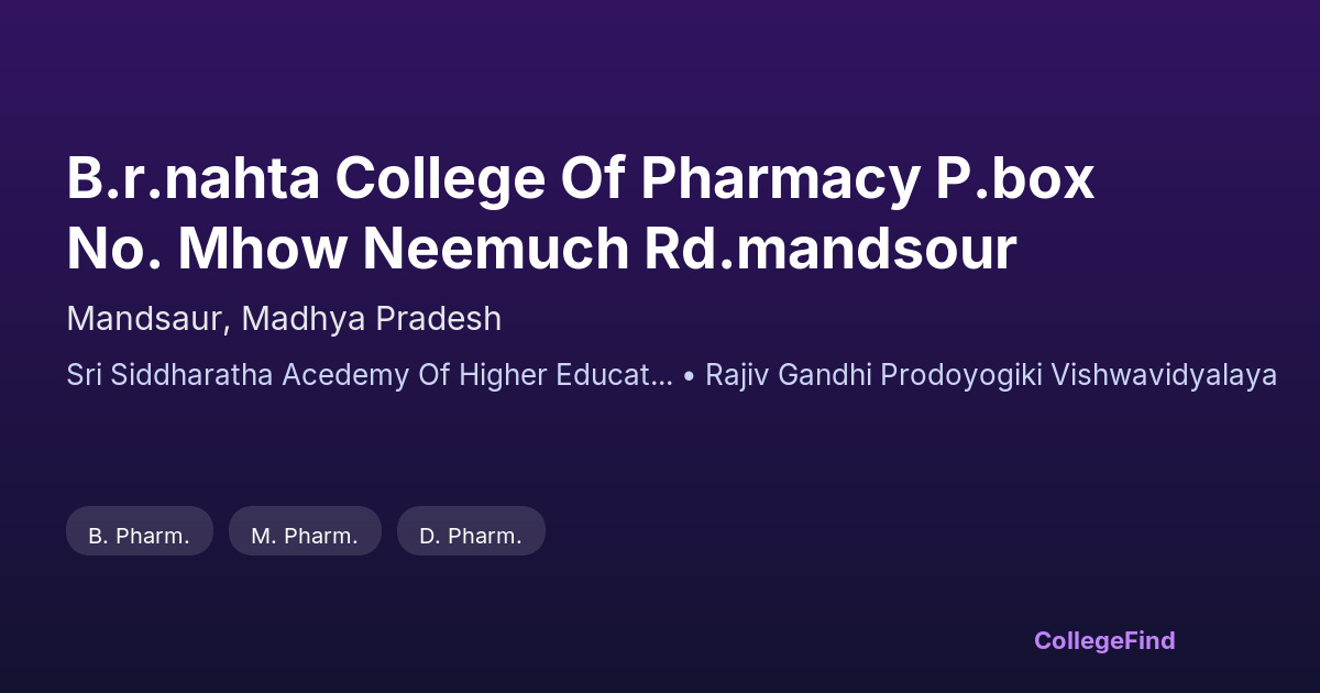 b.r.nahta college of pharmacy p.box no. mhow neemuch rd.mandsour
