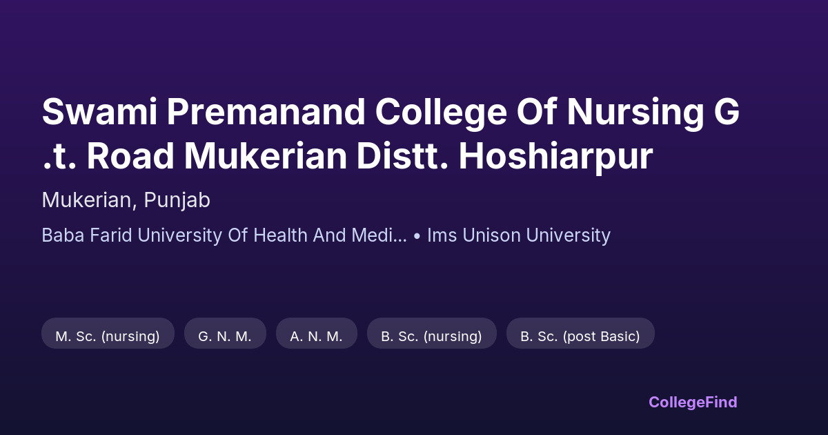 swami premanand college of nursing g.t. road mukerian distt. hoshiarpur