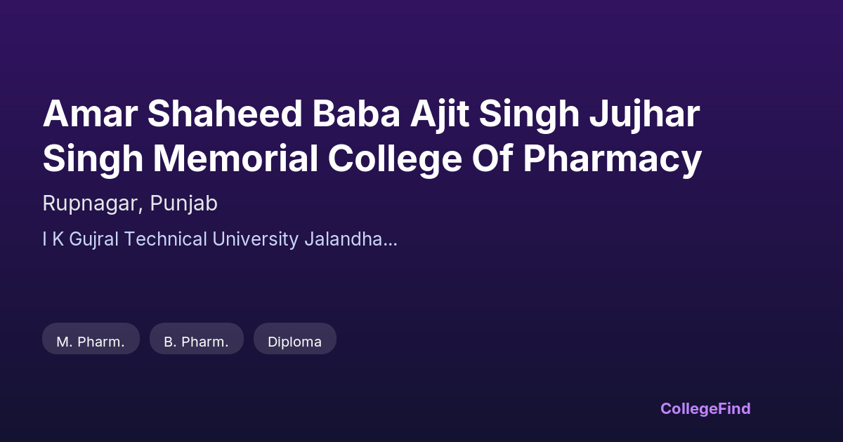 amar shaheed baba ajit singh jujhar singh memorial college of pharmacy