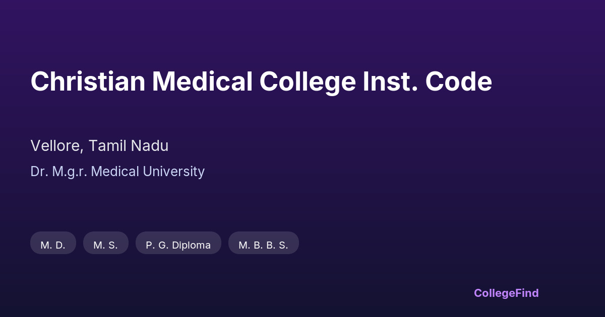 christian medical college inst. code