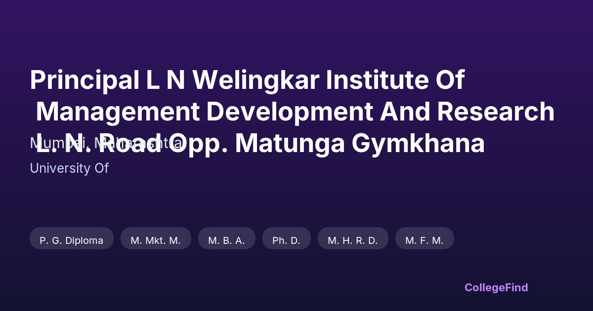 principal l n welingkar institute of management development and research l. n. road opp. matunga gymkhana