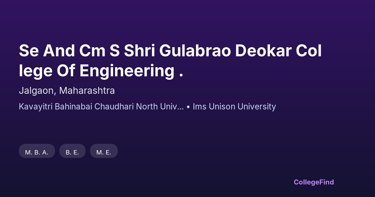 se and cm s shri gulabrao deokar college of engineering .