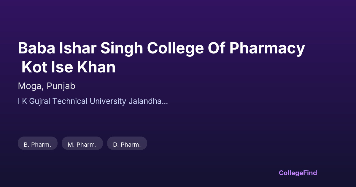 baba ishar singh college of pharmacy kot ise khan